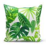 - realhomesK3368 - Realhomes Beyaz Zeminde Watercolor Yapraklar Özel Tasarımlı Yastık Kırlent Kılıfı Realhomes