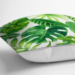 - realhomesK3368-2 - Realhomes Beyaz Zeminde Watercolor Yapraklar Özel Tasarımlı Yastık Kırlent Kılıfı Realhomes