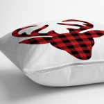 - realhomesK3369-2 - Realhomes  Ekose Geyik Kırmızı Siyah Tasarımlı Dekoratif Yastık Kırlent Kılıfı Realhomes