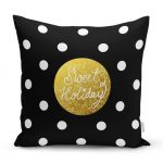 - realhomesK3370 - Realhomes  Siyah Zeminde Sweet Holiday Tasarımlı Dijital Baskılı Yastık Kırlent Kılıfı Realhomes