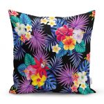 - realhomesK3372 - Realhomes  Siyah Zeminde Rengarenk Çiçekler Tasarımlı Dekoratif Yastık Kırlent Kılıfı Realhomes