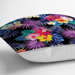 - realhomesK3372-2 - Realhomes  Siyah Zeminde Rengarenk Çiçekler Tasarımlı Dekoratif Yastık Kırlent Kılıfı Realhomes