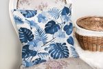 - realhomesK3373-1 - Realhomes  Mavi Amazon Yaprakları Özel Tasarımlı Dekoratif Yastık Kırlent Kılıfı Realhomes
