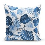 - realhomesK3373 - Realhomes  Mavi Amazon Yaprakları Özel Tasarımlı Dekoratif Yastık Kırlent Kılıfı Realhomes