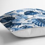 - realhomesK3373-2 - Realhomes  Mavi Amazon Yaprakları Özel Tasarımlı Dekoratif Yastık Kırlent Kılıfı Realhomes