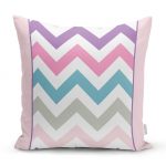 - realhomesK3384 - Realhomes Renkli Zigzag Motifli Pembe Zeminli Modern Yastık Kırlent Kılıfı Realhomes