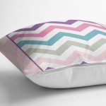 - realhomesK3384-2 - Realhomes Renkli Zigzag Motifli Pembe Zeminli Modern Yastık Kırlent Kılıfı Realhomes