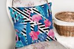 - realhomesK3389-1 - Realhomes  Geometrik Mavi Pempe Flamingo Tasarımlı Dijital Baskılı Yastık Kırlent Kılıfı Realhomes