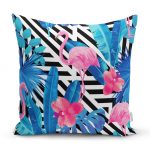 - realhomesK3389 - Realhomes  Geometrik Mavi Pempe Flamingo Tasarımlı Dijital Baskılı Yastık Kırlent Kılıfı Realhomes