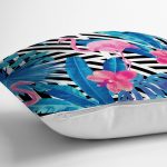 - realhomesK3389-2 - Realhomes  Geometrik Mavi Pempe Flamingo Tasarımlı Dijital Baskılı Yastık Kırlent Kılıfı Realhomes