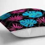 - realhomesK3392-2 - Realhomes  Siyah Zeminde Pempe Mavi Zambak Desenli Modern Yastık Kırlent Kılıfı Realhomes