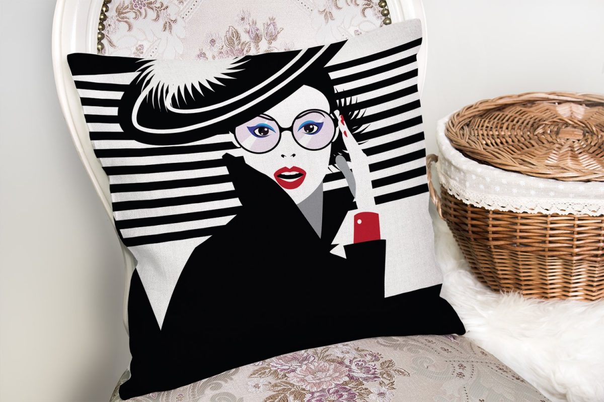 Siyah Beyaz Fashion Woman Tasarımlı Dekoratif Yastık Kırlent Kılıfı Realhomes