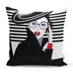 - realhomesK3394 - Realhomes  Siyah Beyaz Fashion Woman Tasarımlı Dekoratif Yastık Kırlent Kılıfı Realhomes