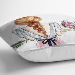 - realhomesK3396-2 - Realhomes Çiçekli Kız Çizimli Modern Dekoratif Yastık Kırlent Kılıfı Realhomes