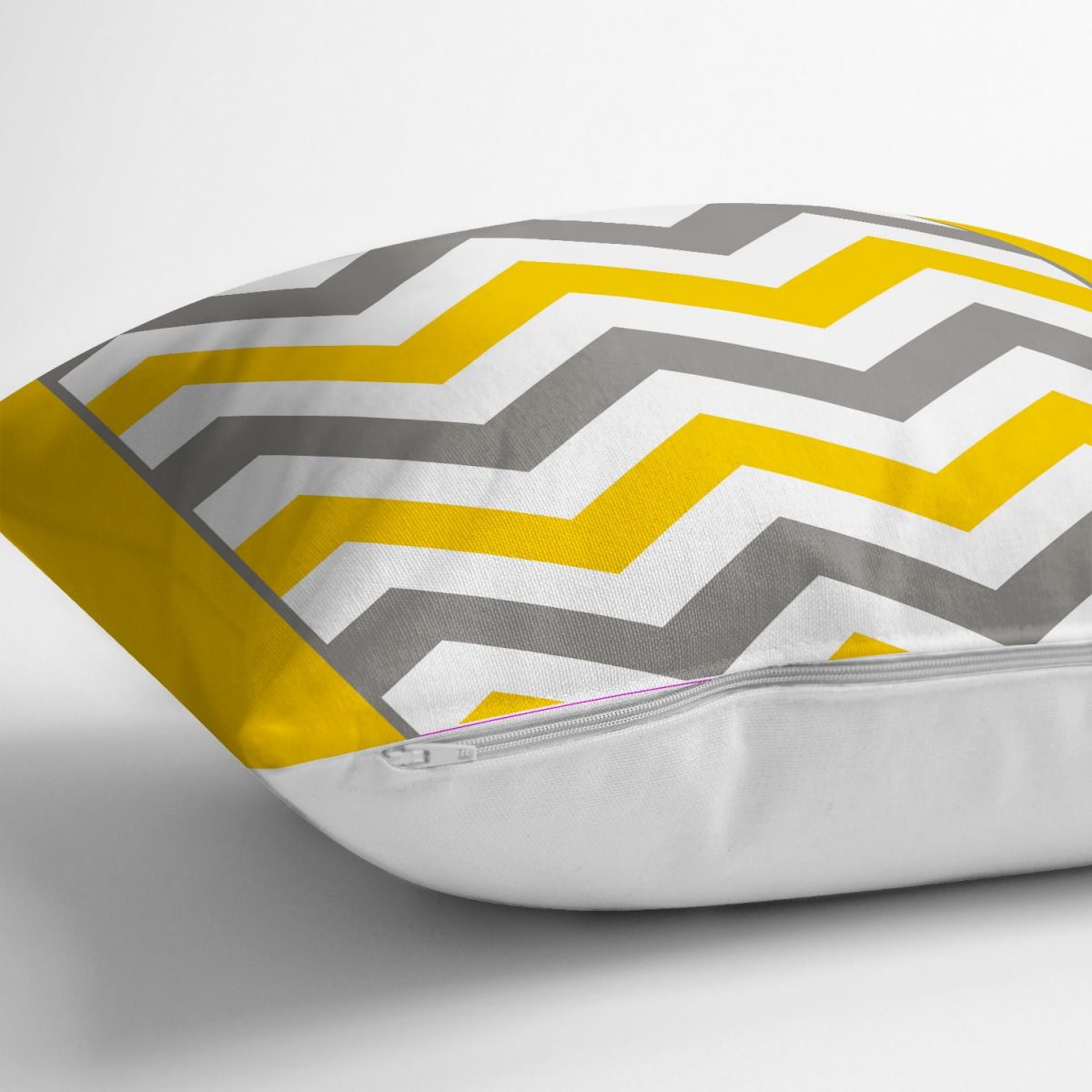 Sarı Gri Zigzag Desenli Dijital Baskılı Yastık Kırlent Kılıfı Realhomes