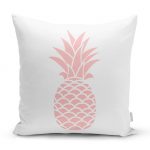 - realhomesK3404 - Realhomes Beyaz Zeminde Pembe Ananas Tasarımlı Dijital Baskılı Yastık Kırlent Kılıfı Realhomes