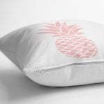 - realhomesK3404-2 - Realhomes Beyaz Zeminde Pembe Ananas Tasarımlı Dijital Baskılı Yastık Kırlent Kılıfı Realhomes
