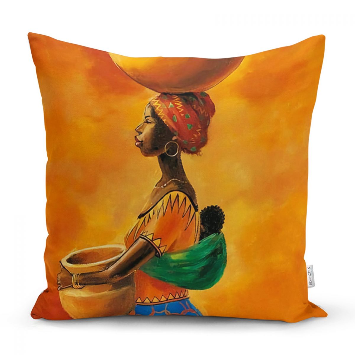Turuncu Afrikan Women Tasarımlı Dijital Baskılı Yastık Kırlent Kılıfı Realhomes