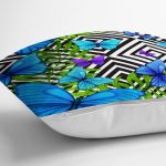 - realhomesK3461-2 - Realhomes Geometrik Zeminli Mavi Kelebek Baskılı Yastık Kırlent Kılıfı Realhomes