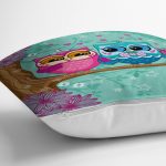 - realhomesK3559-2 - Realhomes  Ağaçta Sevimli Baykuşlar Modern Tasarım Dijital Baskılı Yastık Kırlent Kılıfı Realhomes