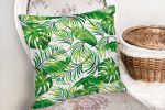 - realhomesKyaprak1-1 - Realhomes  Beyaz Zeminde Yeşil Yapraklar Tasarımlı Modern Yastık Kırlent Kılıfı Realhomes