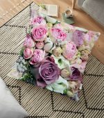 - yerminderi-YER-11 - Realhomes  Pembe Güller Dijital Baskılı Dekoratif Yer Minderi - 70 x 70 cm Realhomes