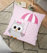 - yerminderi-YER-110 - Realhomes  Baykuş Desenli Dijital Baskılı Dekoratif Yer Minderi - 70 x 70 cm Realhomes