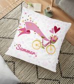 Modern Bisiklet Desenli Dijital Baskılı Dekoratif Yer Minderi - 70 x 70 cm Realhomes