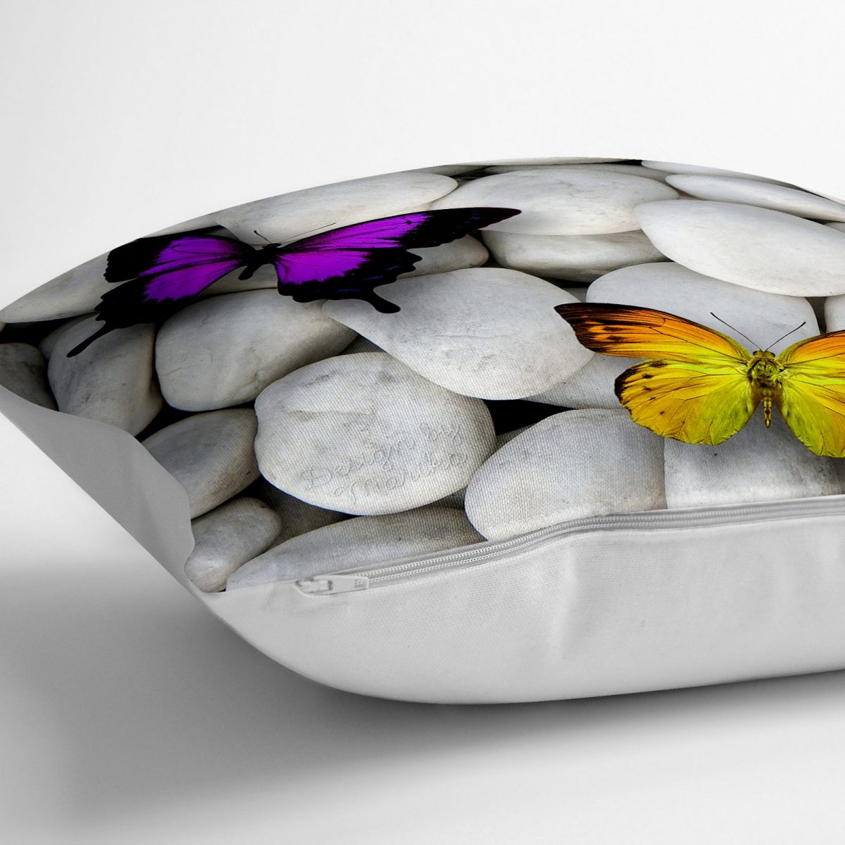 Kelebek Desenli Dijital Baskılı Dekoratif Yer Minderi - 70 x 70 cm Realhomes