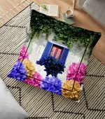 - yerminderi-YER-14 - Realhomes Çiçek Penceresi Dijital Baskılı Modern Yer Minderi - 70 x 70 cm Realhomes