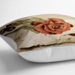 - yerminderi-YER-1553-1 - Realhomes Mektup ve Gül Tasarımlı Dijital Baskılı Dekoratif Yer Minderi - 70 x 70 cm Realhomes