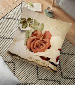 - yerminderi-YER-1553 - Realhomes Mektup ve Gül Tasarımlı Dijital Baskılı Dekoratif Yer Minderi - 70 x 70 cm Realhomes