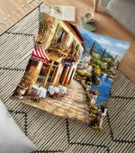 - yerminderi-YER-1562 - Realhomes  Yağlı Boya Alaçatı Temalı Dijital Baskılı Dekoratif Yer Minderi - 70 x 70 cm Realhomes