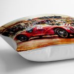 - yerminderi-YER-1565-1 - Realhomes  Kırmızı Araba Desenli Dijital Baskılı Dekoratif Yer Minderi - 70 x 70 cm Realhomes