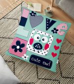 - yerminderi-YER-188 - Realhomes  Cute Owl Baykuş Tasarımlı Dijital Baskılı Dekoratif Yer Minderi - 70 x 70 cm Realhomes