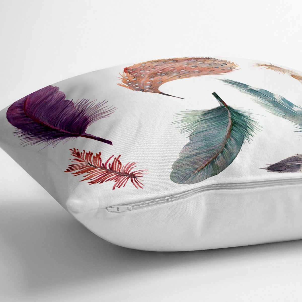 Kuş Tüyü Resimli Dijital Baskılı Dekoratif Yer Minderi - 70 x 70 cm Realhomes