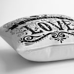 - yerminderi-YER-2007-1 - Realhomes Siyah Beyaz Love Dijital Baskılı Yer Minderi - 70 x 70 cm Realhomes
