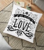 - yerminderi-YER-2007 - Realhomes Siyah Beyaz Love Dijital Baskılı Yer Minderi - 70 x 70 cm Realhomes