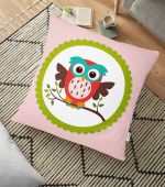 - yerminderi-YER-201 - Realhomes Baykuş Desenli Dijital Baskılı Dekoratif Yer Minderi - 70 x 70 cm Realhomes