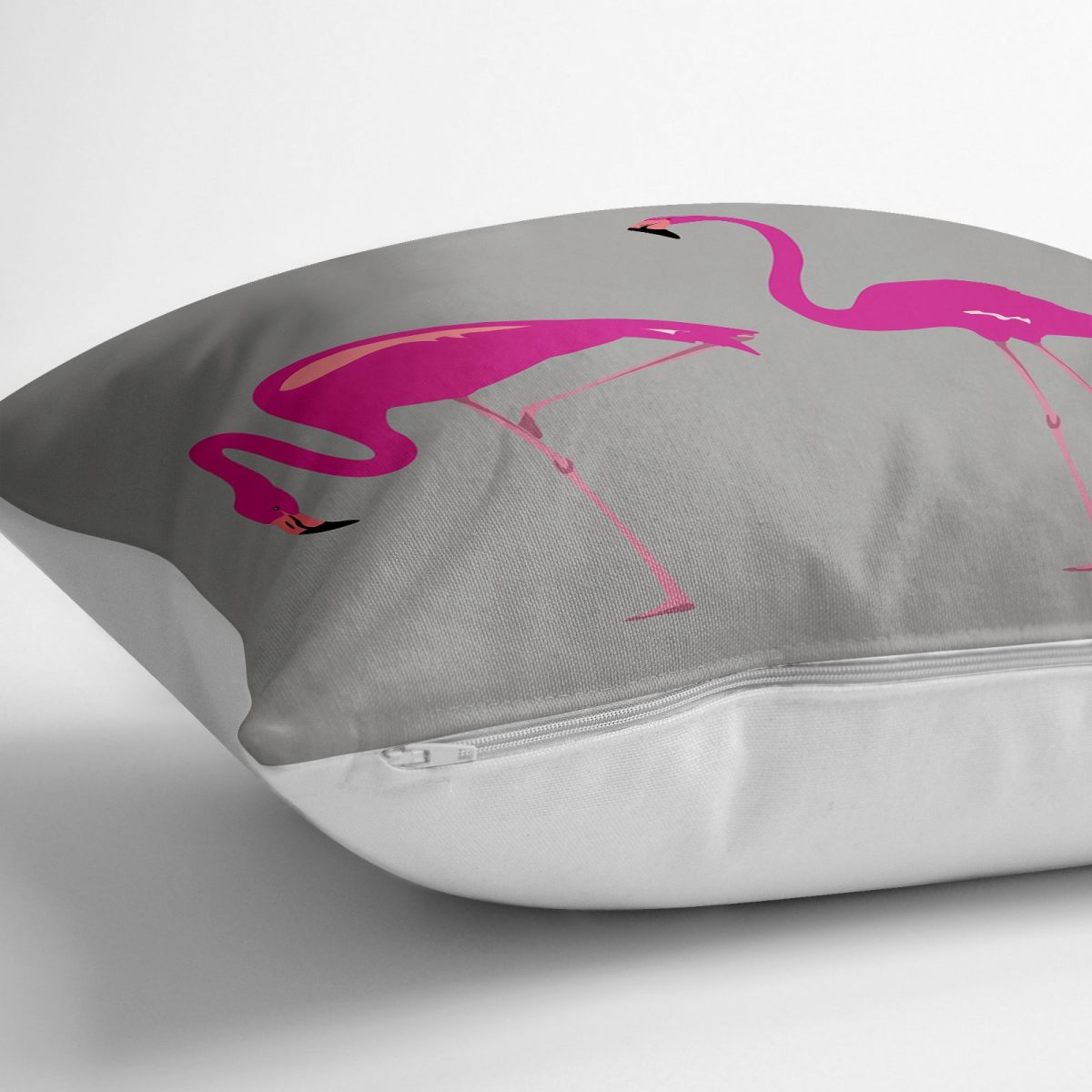 Gri Zemin Flamingo Desenli Dijital Yer Minderi - 70 x 70 cm Realhomes