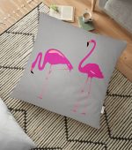 Gri Zemin Flamingo Desenli Dijital Yer Minderi - 70 x 70 cm Realhomes