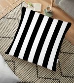 - yerminderi-YER-2025 - Realhomes  Siyah Beyaz Çizgili Dekoratif Yer Minderi - 70 x 70 cm Realhomes