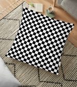 - yerminderi-YER-2026 - Realhomes  Siyah Beyaz Ekose Desenli Dekoratif Yer Minderi - 70 x 70 cm Realhomes