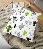 - yerminderi-YER-2035 - Realhomes  Kaktüs Desenli Özel Tasarım Yer Minderi - 70 x 70 cm Realhomes