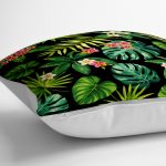 - yerminderi-YER-2038-1 - Realhomes  Siyah Zemin Yapraklar Özel Tasarım Yer Minderi - 70 x 70 cm Realhomes