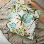 Siyah Zemin Yapraklar Özel Tasarım Yer Minderi - 70 x 70 cm Realhomes