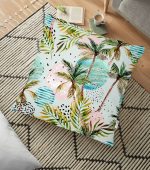 Livense Palmiye Çizim Dekoratif Yer Minderi - 70 x 70 cm Realhomes