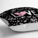 - yerminderi-YER-2042-1 - Realhomes  Beyaz Çiçekler Love Desenli Dekoratif Yer Minderi - 70 x 70 cm Realhomes