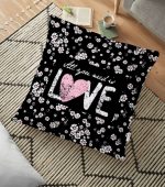 - yerminderi-YER-2042 - Realhomes  Beyaz Çiçekler Love Desenli Dekoratif Yer Minderi - 70 x 70 cm Realhomes