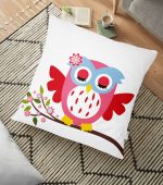 - yerminderi-YER-205 - Realhomes  RealHomes Baykuş Çizimli Dijital Baskılı Dekoratif Yer Minderi - 70 x 70 cm Realhomes